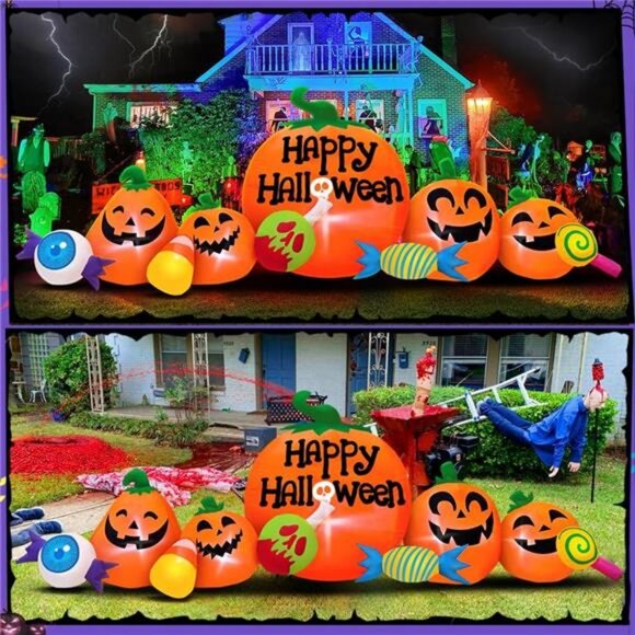 8FT Halloween Inflatable Decoration Pumpkin and Candy Eyeball Combo Decorations - Picture 3 of 7